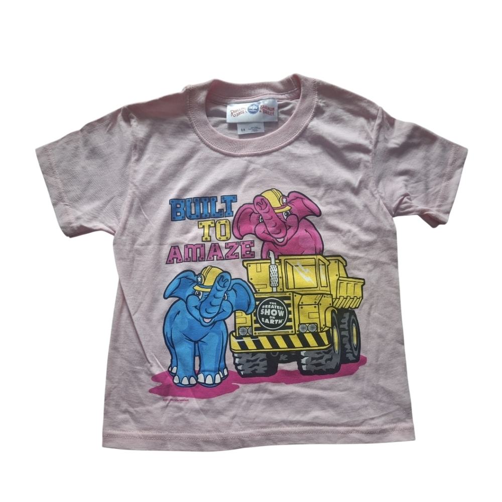 NEW Pink Short Sleeve Tee with Colorful Graphic Print vintage Ringling Bros